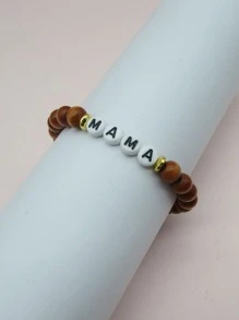 1入組字母細節木頭串珠手鏈 - 棕色 - 查看 2