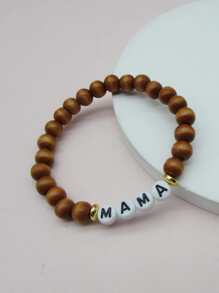 1入組字母細節木頭串珠手鏈 - 棕色 - 查看 3