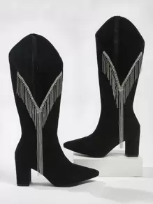 Giày bốt Nữ Thời trang Pha lê kim cương mép màu trơn Dây kéo bên Hấp dẫn - màu đen - Xem 2