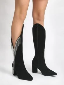 Giày bốt Nữ Thời trang Pha lê kim cương mép màu trơn Dây kéo bên Hấp dẫn - màu đen - Xem 3