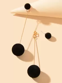 1雙復古黑色圓形植絨毛絨球長款吊墜懸垂幾何耳釘扇形耳環女士派對首飾類