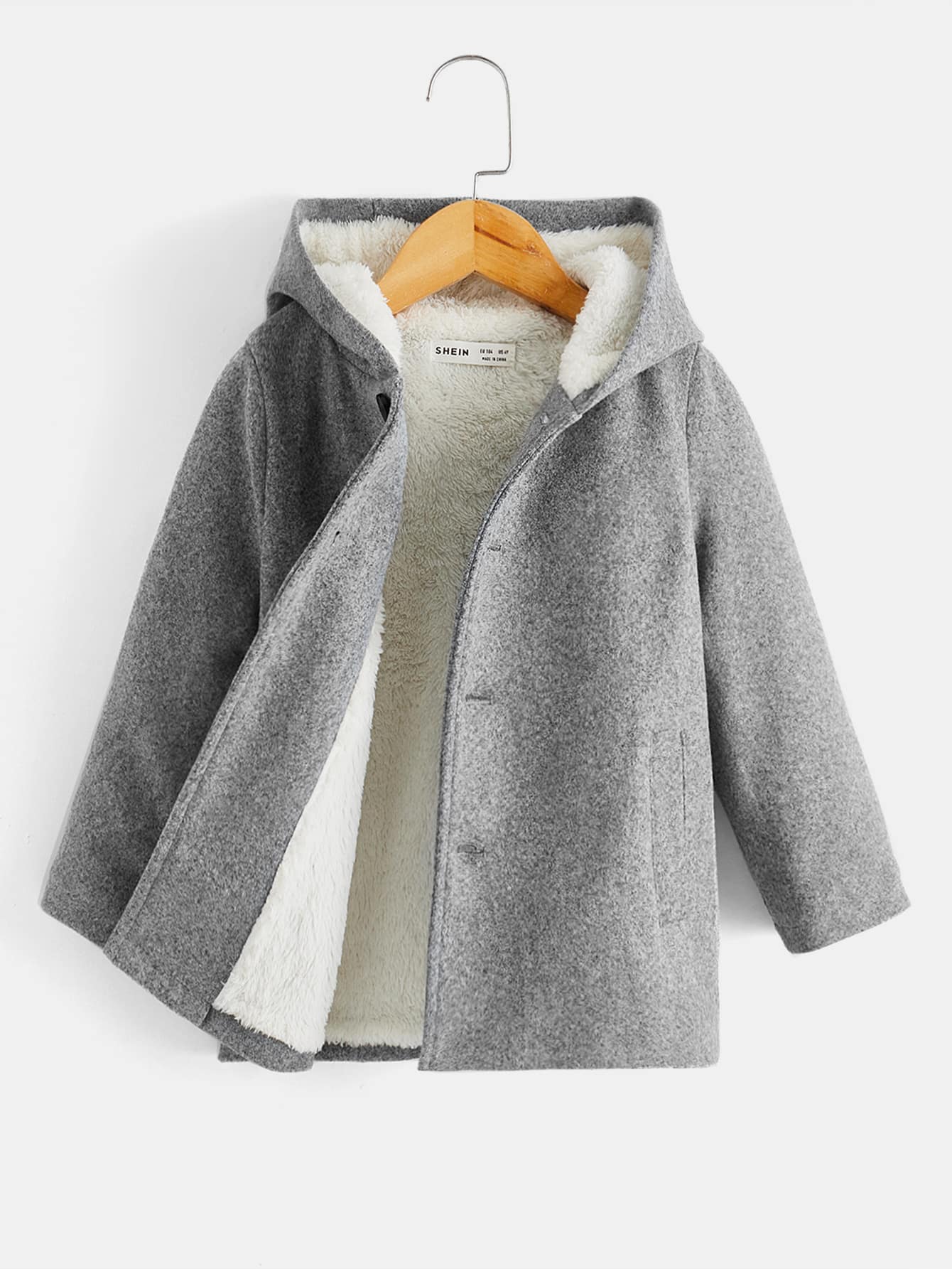 SHEIN 小男童連帽毛絨內襯花呢外套