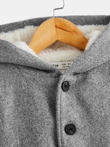 SHEIN 小男童連帽毛絨內襯花呢外套