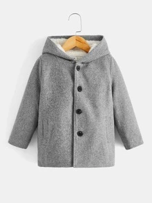 SHEIN 小男童連帽毛絨內襯花呢外套