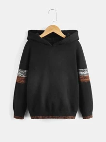 SHEIN Boys Colour Block Hooded Jumper - Black - View 1