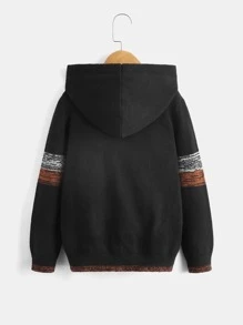 SHEIN Boys Colour Block Hooded Jumper - Black - View 2