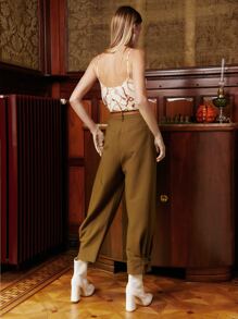 MOTF PREMIUM Quần nữ Nút Túi Dây kéo màu trơn Thanh lịch - màu nâu - Xem 7