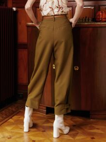 MOTF PREMIUM Quần nữ Nút Túi Dây kéo màu trơn Thanh lịch - màu nâu - Xem 2