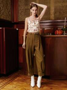 MOTF PREMIUM Quần nữ Nút Túi Dây kéo màu trơn Thanh lịch - màu nâu - Xem 9