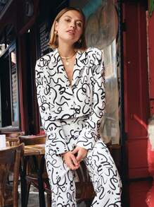 Donna Adi Graffiti Print Single Button Crop Blazer - White - View 2