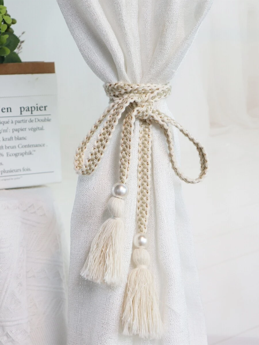 1pc Woven Curtain Tieback - Beige - View 1