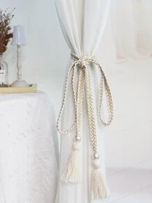 1pc Woven Curtain Tieback - Beige - View 3