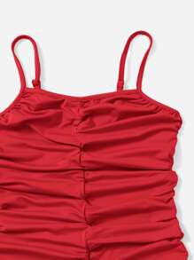 SHEIN Girlism 纯色褶饰贴身细肩带连衣裙，适合少女