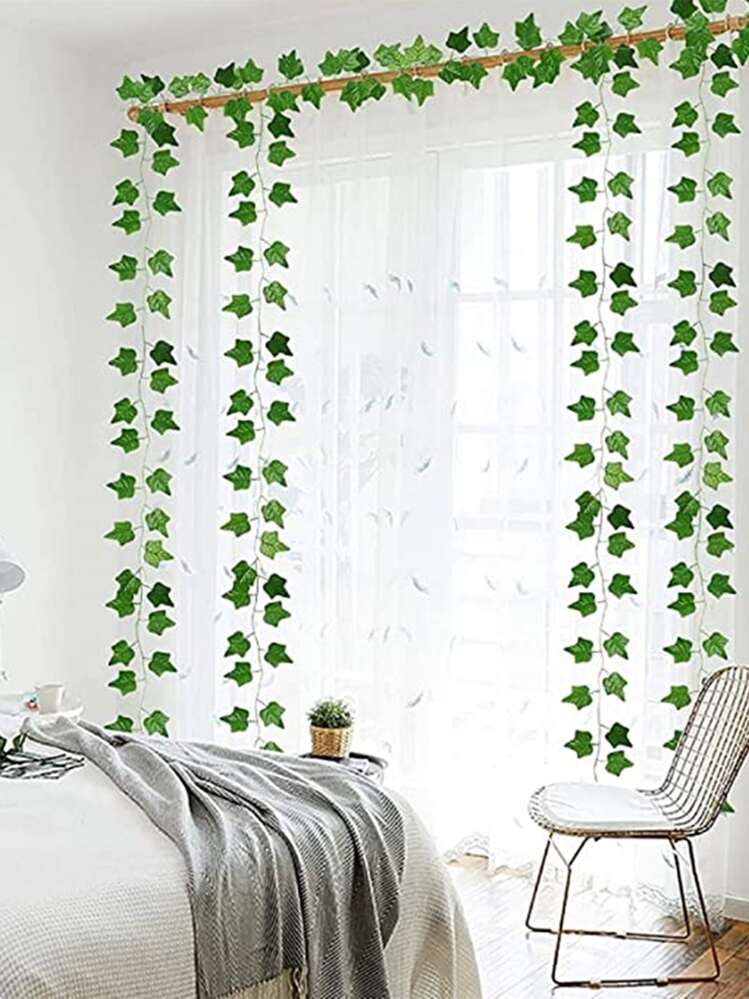12/2包人造常春藤叶植物，藤蔓悬挂花环，适用于家居卧室花园派对婚礼墙面装饰，可用于花园、秋千、阳台、卧室、墙面装饰、生日、婴儿派对、婚礼装饰 - 綠色 - 查看 3