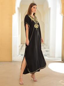 Thêu tay cánh Nhà Váy Kaftan - màu đen - Xem 7