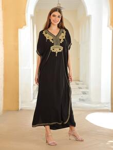 Thêu tay cánh Nhà Váy Kaftan - màu đen - Xem 4
