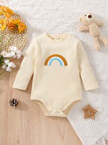 嬰兒彩虹刺繡T恤連體衣 - 杏色 - 查看 1