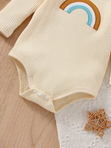 嬰兒彩虹刺繡T恤連體衣 - 杏色 - 查看 4