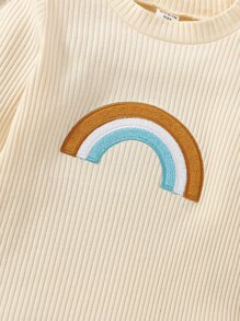 嬰兒彩虹刺繡T恤連體衣 - 杏色 - 查看 6