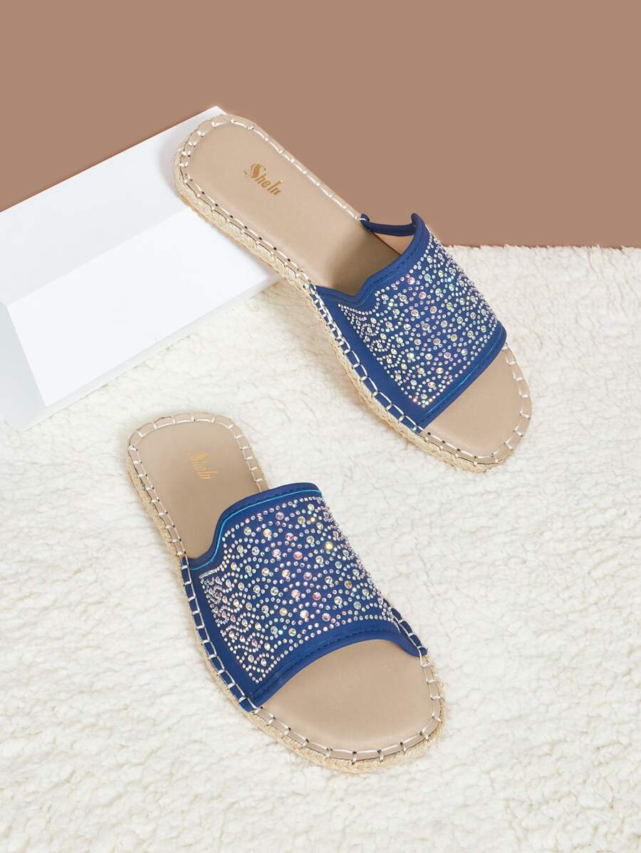 Rhinestone Decor Espadrille Slide Sandals - Royal Blue - View 1