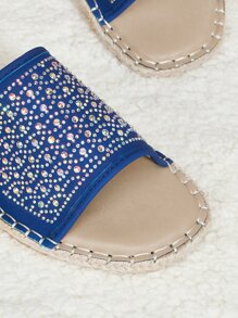 Rhinestone Decor Espadrille Slide Sandals - Royal Blue - View 5