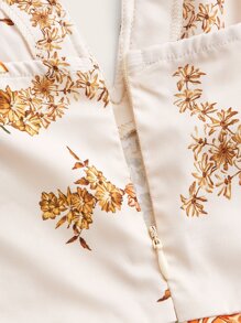 SHEIN MOD Đầm viền lá sen Thắt nút Hoa Thanh lịch - Màu be - Xem 4