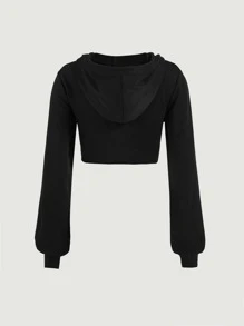 SHEIN MOD Grommet Eyelet Cutout Front High Low Hoodie - Black - View 5