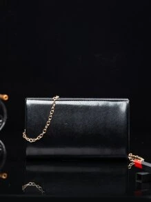 Bolsa cuadrada con diamante de imitación copo de nieve con solapa - Negro - Ver 2