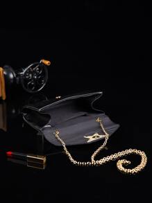 Bolsa cuadrada con diamante de imitación copo de nieve con solapa - Negro - Ver 3