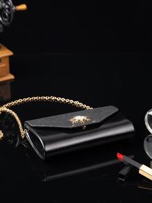 Bolsa cuadrada con diamante de imitación copo de nieve con solapa - Negro - Ver 4