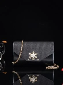 Glitter Design Rhinestone Decor Chain Square Bag - Black - View 6