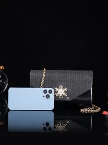 Bolsa cuadrada con diamante de imitación copo de nieve con solapa - Negro - Ver 6