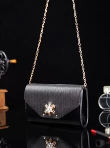 Bolsa cuadrada con diamante de imitación copo de nieve con solapa - Negro - Ver 7