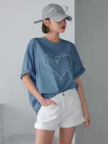 DAZY 标语和心形印花落肩 T 恤 HAVE A HOLIDAY 夏季超大 T 恤