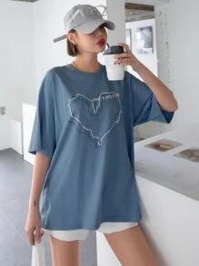 DAZY 标语和心形印花落肩 T 恤 HAVE A HOLIDAY 夏季超大 T 恤