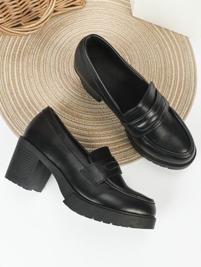 Eleganti Mocassini con tacco chunky, minimalisti, slip-on, adatti per l'autunno/inverno