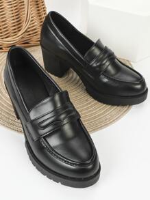 Fall/Winter Minimalist Slip-On Chunky Heeled Loafer Pumps, Elegant