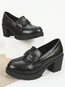 Fall/Winter Minimalist Slip-On Chunky Heeled Loafer Pumps, Elegant