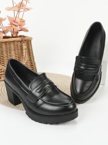 Fall/Winter Minimalist Slip-On Chunky Heeled Loafer Pumps, Elegant
