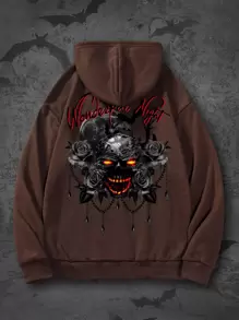 ROMWE MEN Áo nỉ Nam Dây kéo Lễ Các Thánh Đường phố - Màu nâu Sô-cô-la - Xem 1