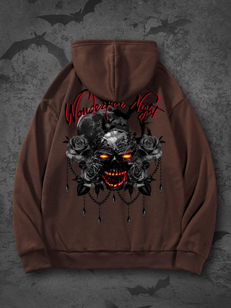 ROMWE MEN Áo nỉ Nam Dây kéo Lễ Các Thánh Đường phố - Màu nâu Sô-cô-la - Xem 1