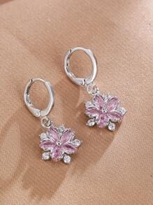 2入組方晶鋯石花耳墜 - 銀色 - 查看 2