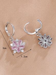2入組方晶鋯石花耳墜 - 銀色 - 查看 4
