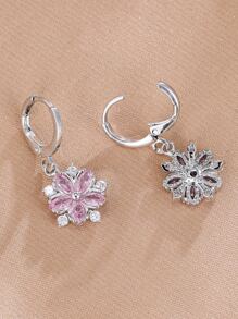 2入組方晶鋯石花耳墜 - 銀色 - 查看 3