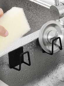 1pc No-Drill Sponge Holder,Wall Mount Sponge Rack,Stainless Steel Sink Drain Rack,Random Color - Black - View 1