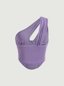SHEIN MOD One Shoulder Cut Out Hanky Hem Top - Lilac Purple - View 5
