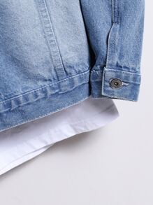 Manfinity Men Cotton Ripped Flap Pocket Denim Jacket Without Tee - Light Wash - View 3