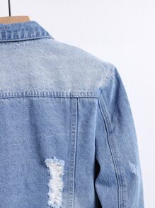 Manfinity Men Cotton Ripped Flap Pocket Denim Jacket Without Tee - Light Wash - View 4