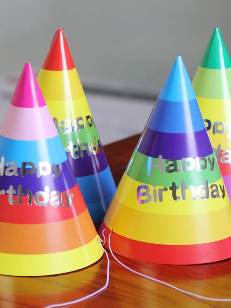10pcs Slogan Graphic Random Birthday Party Hat, Rainbow Party Headwear, For Birthday Party - Multicolor - View 1