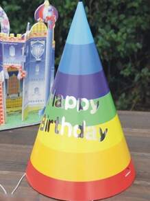 10pcs Slogan Graphic Random Birthday Party Hat, Rainbow Party Headwear, For Birthday Party - Multicolor - View 4